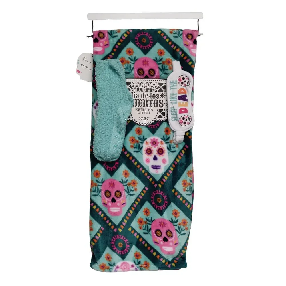 Dia De Los Muertos Sugar Skull Plush Throw Blanket & Gift Set